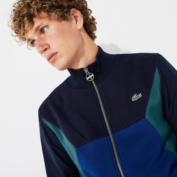 Lacoste SPORT Color-Blocked Zip Up Tennis Sweatshirt - Mikiny Pánské Tmavě Blankyt Blankyt / Zelene